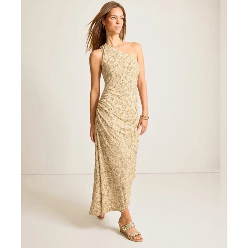 Tommy Bahama Playa Python Maxi One-Shoulder Dress Size M